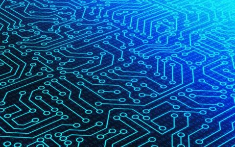 Blue circuit board pattern texture and binary number data code. High-tech bac Stock Illustration