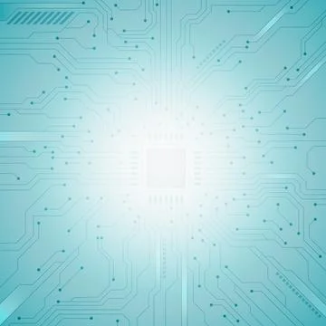 Blue Circuit Board Technology Background with Microchip Design Stock Illustration