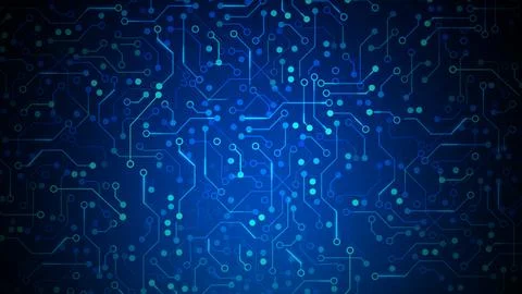 Blue Circuit Board Technology Background with Glowing Digital Network Stock Photos