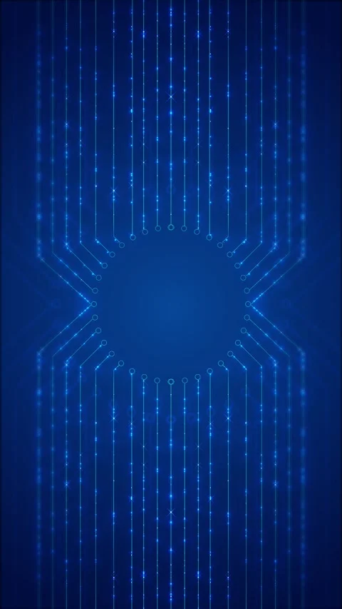 Blue circuit frame copy space glowing electronic traces, central empty area, sta Stockbeeldmateriaal 340528145