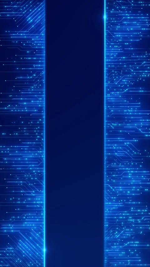 Blue circuit frame copy space with glowing vertical lines, digital traces, and c Stockbeeldmateriaal 340548290