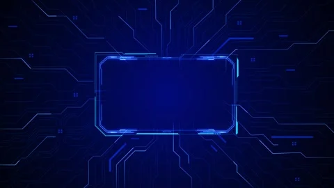 Blue circuit frame tech glowing rectangular panel, dark electronic traces, digit Stock Footage 340456761