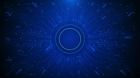 Blue circuit hub technology background glowing ring, electronic pathways, nodes, Stock Footage 340409265