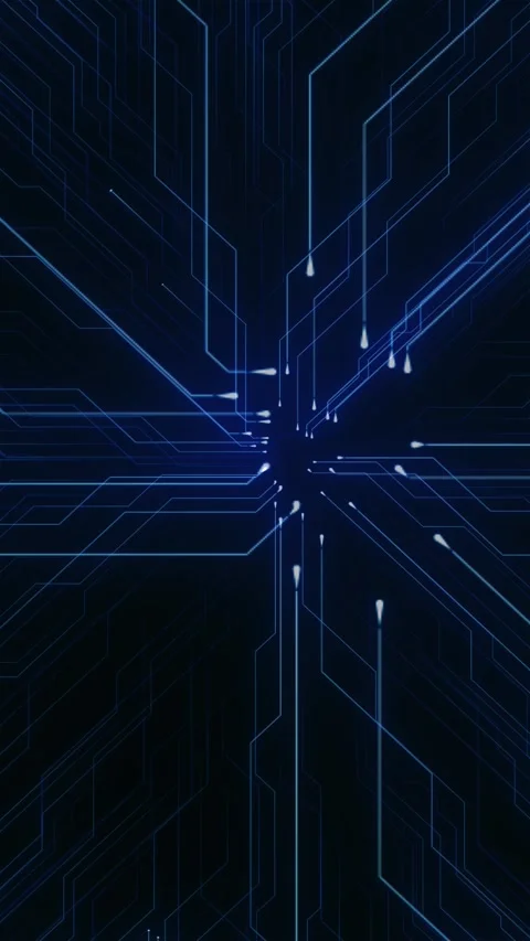 Blue circuit path technology glowing trace lines, dark digital depth, and clean Stock Footage 340557746