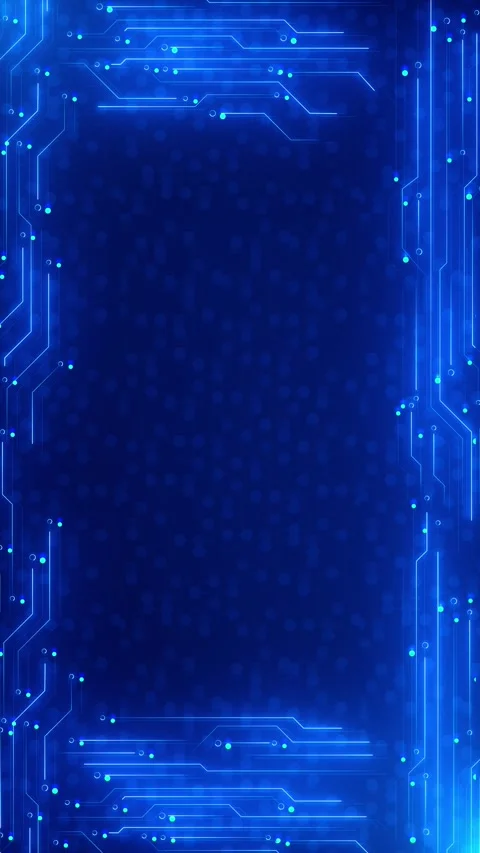 Blue circuit technology frame background with glowing lines, dot nodes, hexagon Stock Footage 340479812
