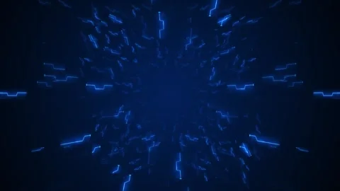 Blue circuit tunnel background glowing electronic paths, deep center perspective Stock Footage 340467965