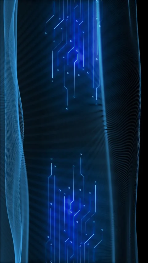 Blue circuit wave technology background glowing electronic paths, soft wire mesh Stock Footage 340525252