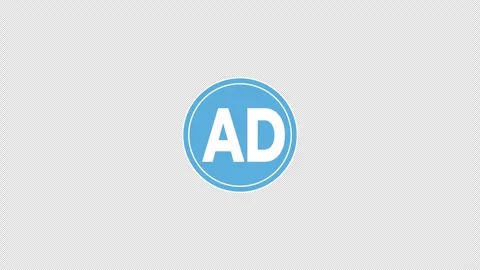 Blue circular advertisement icon with white AD text on alpha channel transp.. Vidéo 336243885