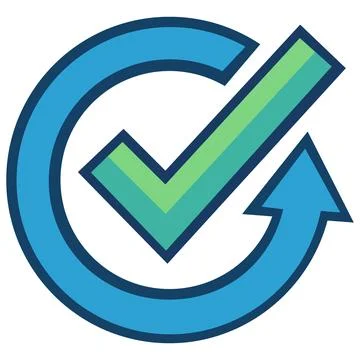 Blue circular arrow with green check mark Stockillustratie