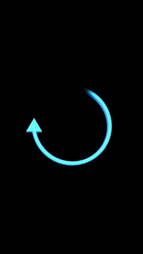 Blue circular arrow loading background with glowing refresh symbol on black spac Stock Footage 340554058