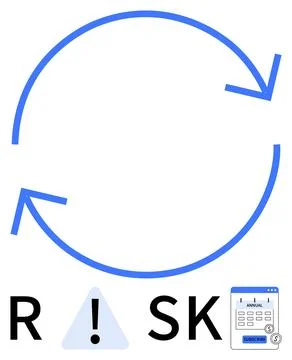 Blue circular arrows representing a cycle with the word RISK split by a warni 스톡 일러스트