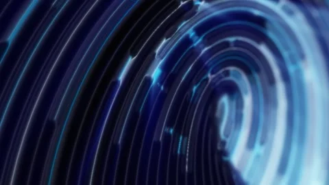 Blue circular circuit pattern with glowing digital rings Stock Footage 337890004