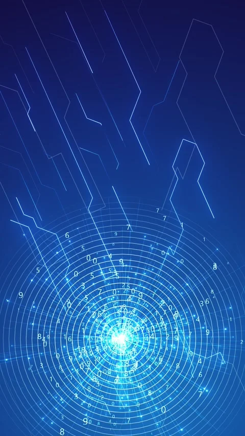 Blue circular data HUD background with glowing numbers, radial rings, and clean Stock Footage 340550612