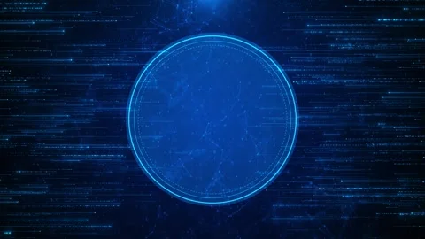 Blue circular data interface background glowing ring frame, streaks, network poi Stock Footage 340409720