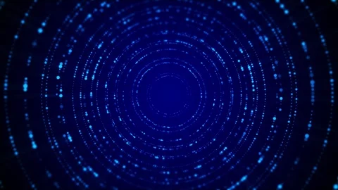 Blue circular data rings glowing dotted arcs, dark center, and futuristic interf Stock Footage 340410988