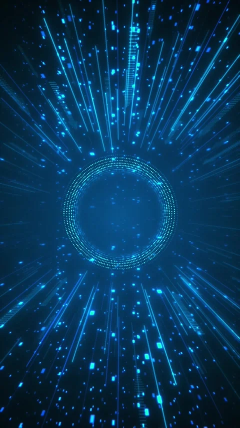 Blue circular data speed tunnel background glowing dotted ring, fast light strea Stock Footage 340525938