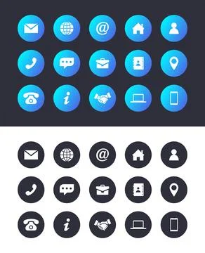 Blue Circular Flat Business Network Vector Icon Set Stock Illustration