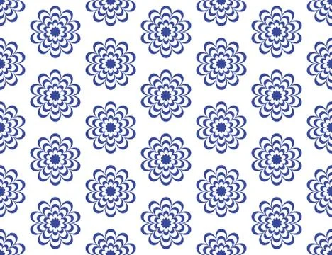 Blue circular flowers with a beautiful patterned striped petals pattern Illustrazione stock