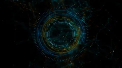 Blue circular HUD background glowing interface rings, connected polygon lines, t Stock Footage 340397532