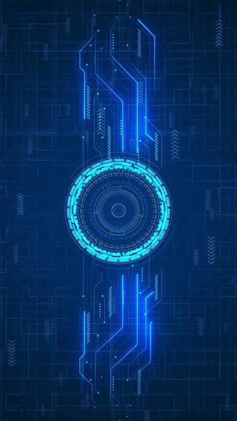Blue circular HUD circuit background glowing cyber ring, electronic paths, arrow Stock Footage 340525371