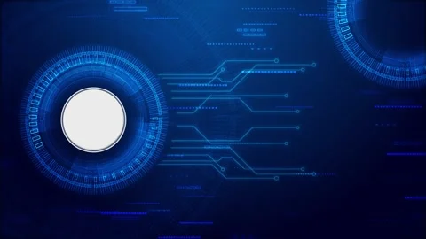 Blue circular HUD circuit background glowing interface ring, electronic routes, Stock Footage 340527075