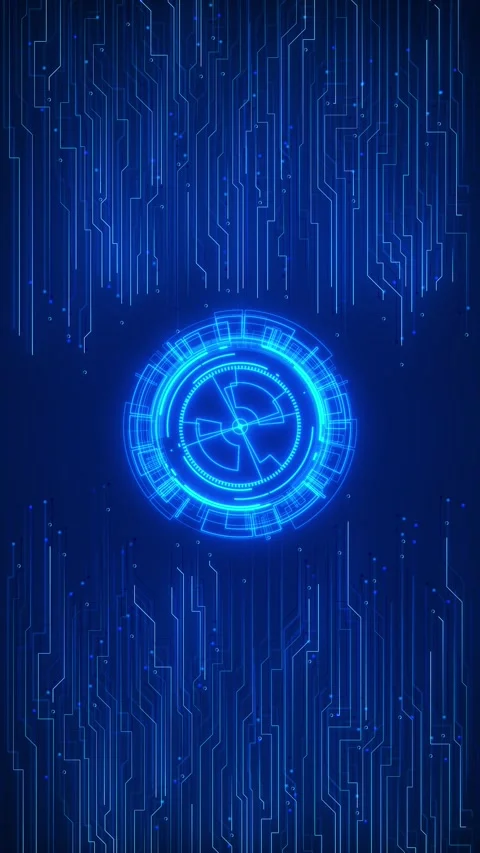 Blue circular HUD circuit central glowing scanner, electronic line patterns, and Stock Footage 340567308