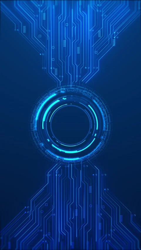 Blue circular HUD circuit interface background glowing cyber ring, electronic pa Stock Footage 340525419