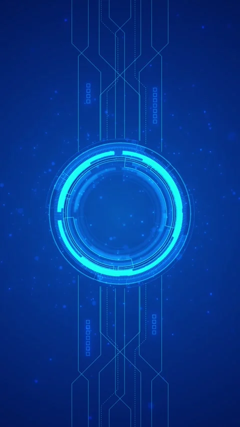 Blue circular HUD interface background glowing ring, circuit lines, soft particl Stock Footage 340527224