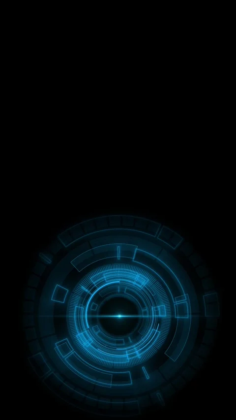 Blue circular HUD interface background glowing rings placed on black copy space, Stock Footage 340553193