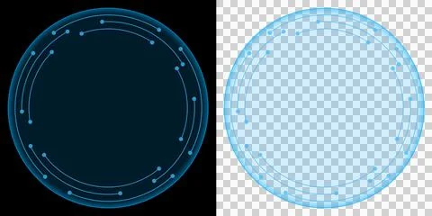 Blue Circular HUD Interface with Glowing Digital Circuit Nodes Futuristic and Or Stockillustratie