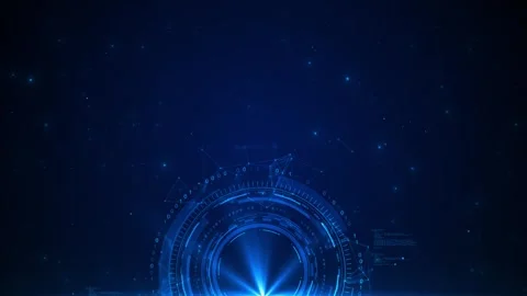 Blue circular HUD portal background binary code, glowing rings, star particles Stock Footage 334101896
