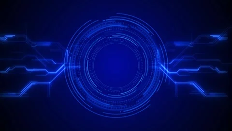 Blue circular HUD tech background interface, side circuit lines, futuristic digi Stock Footage 340398872
