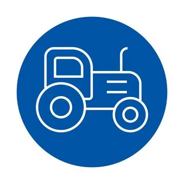 Blue Circular Icon of a Minimalist Tractor Design on a Solid Background Stock Illustration