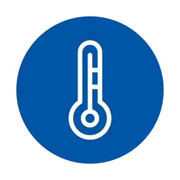 Blue Circular Icon with Simple Thermometer Graphic in Minimalist Style Stock Illustration