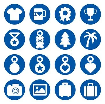 Blue Circular Icons of Various Objects and Symbols for Design and Decoration Stock Illustration