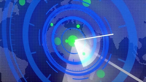 Blue Circular Interface and Global Map with Data Streams world map radar. H.. Stock Footage 321451398