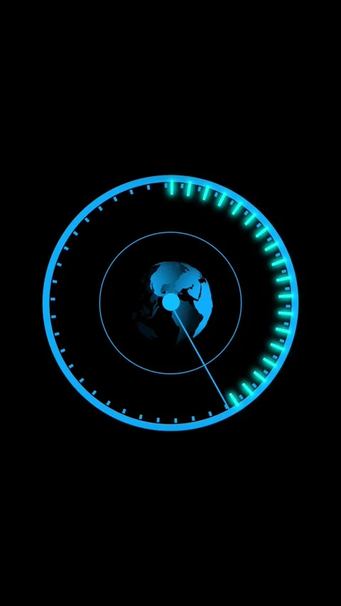 Blue Circular Interface with Globe and Pointer on vertical mobile video Bla.. Stock Footage 321723018