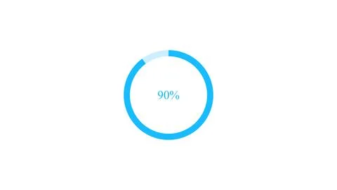 Blue circular loading bar illustrates 90 percent completion on clean white .. 库存插图