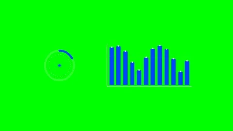 Blue circular loading icon and bar graph chart on a bright green background Stock Footage 340902957