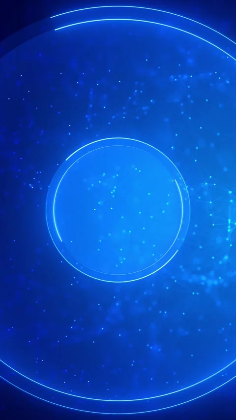 Blue circular network interface background with glowing rings, linked nodes, and Stock Footage 340549747