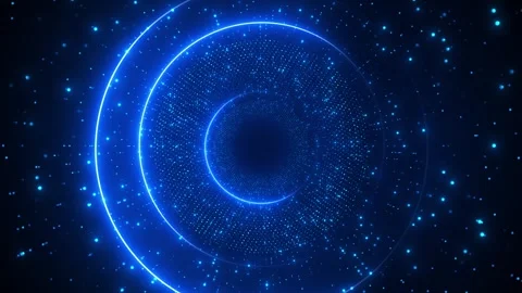 Blue circular particle portal background glowing rings, dotted vortex depth, Stock Footage 340477514