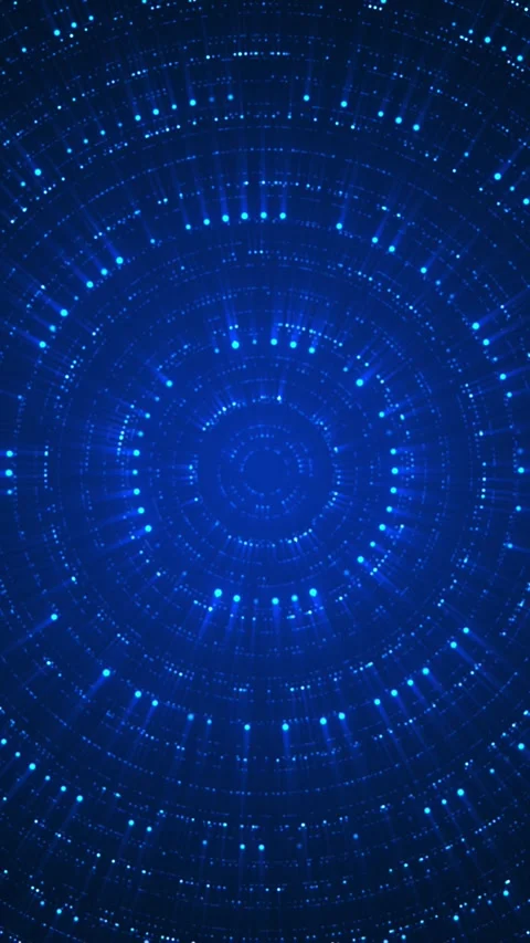 Blue circular particle tunnel concentric rings, glowing dots, radial depth, and Stock Footage 340556919