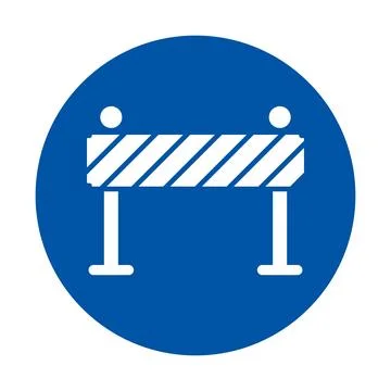 Blue Circular Sign Featuring White Construction Barrier Icon for Safety 库存插图