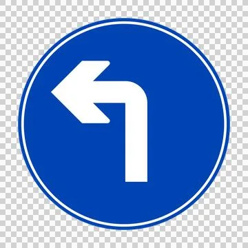Blue circular sign with a white arrow curving left Stock Illustration