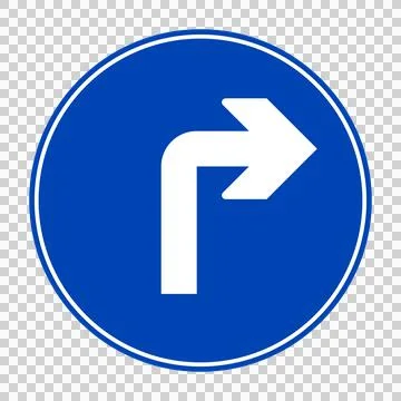 Blue circular sign with a white arrow curving right Stock Illustration
