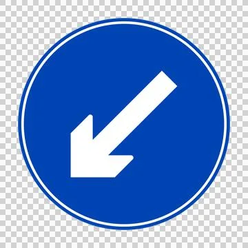 Blue circular sign with white diagonal arrow pointing down-left Stock Illustration
