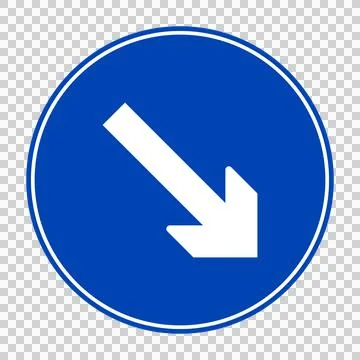 Blue circular sign with white diagonal arrow pointing down-right 스톡 일러스트