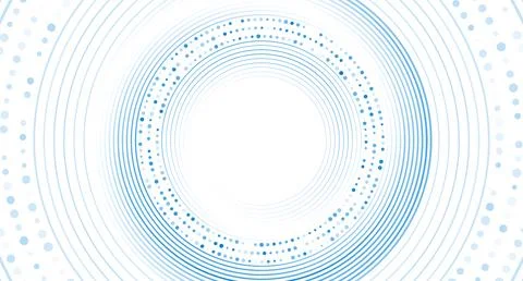 Blue circular spiral lines and dotted lines abstract futuristic tech backgrou Illustrazione stock