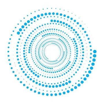 Blue circular spiral pattern of varying sized dots on a white background イラスト素材