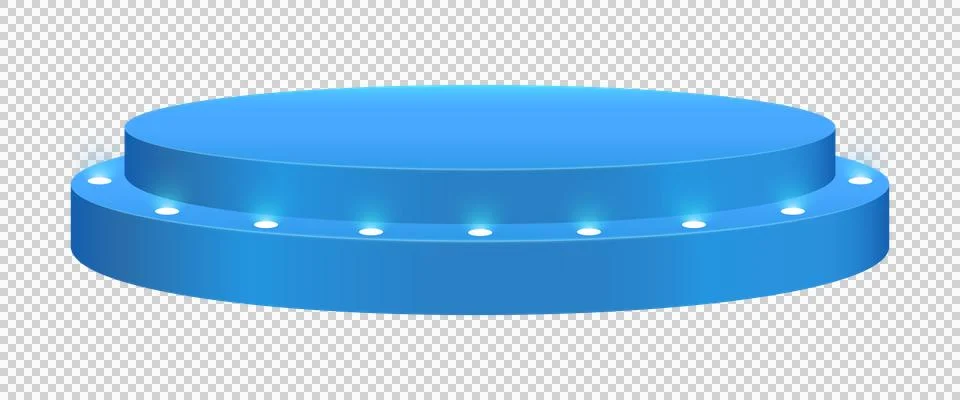 Blue circular stage with lights around the base for presentations or events.. Stock Illustration